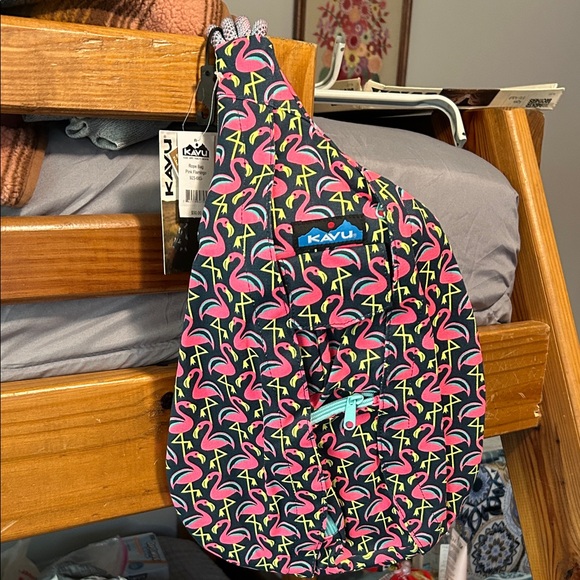 Kavu Handbags - Kavu Flamingo Pattern Rope Bag - Pink, Yellow & Black